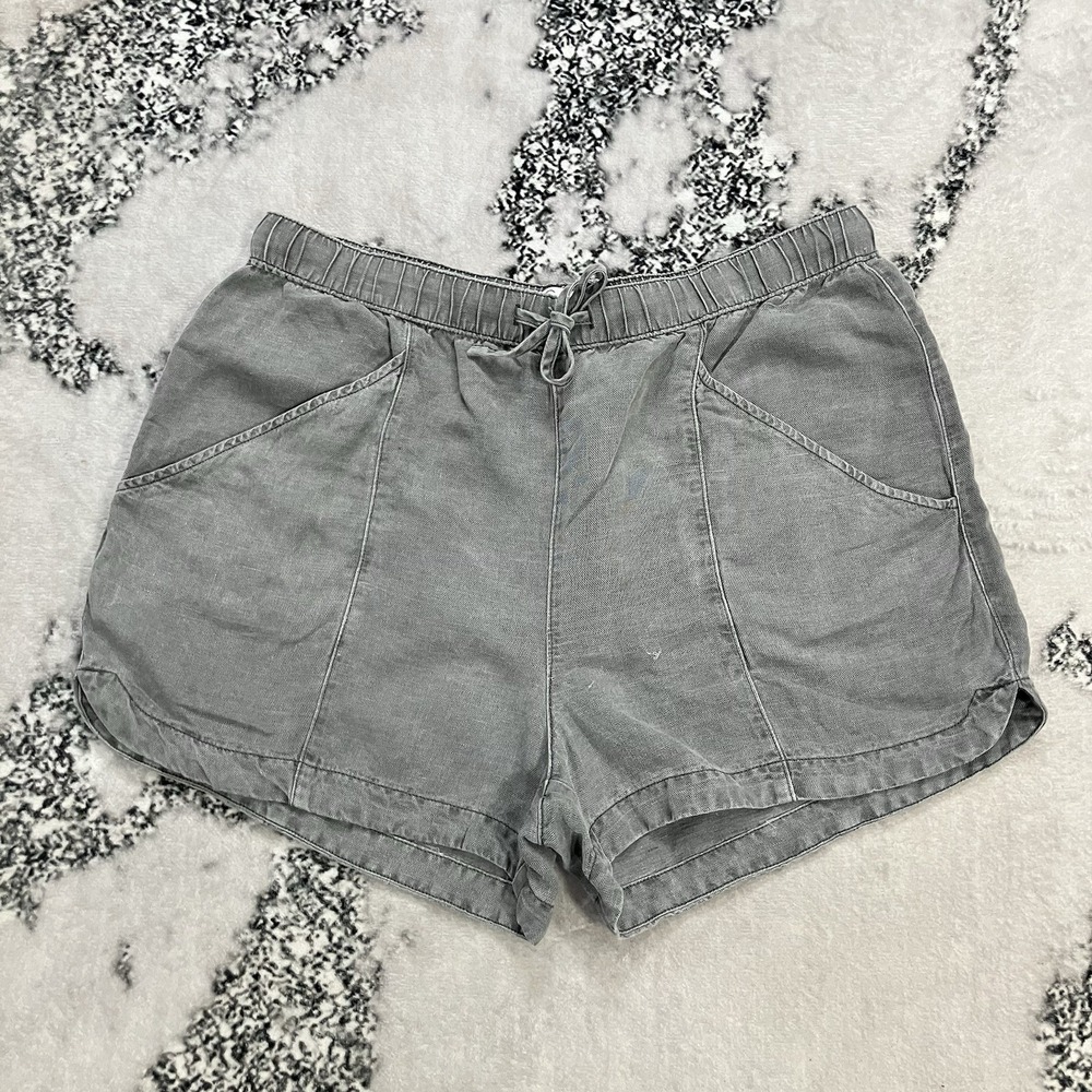 C&C California Gray Linen Lyocell Pull On Shorts Womens Large Drawstring Pockets
